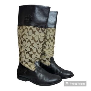 COACH Womens Signature C Jacquard Leather CHRISSI Knee High Riding Boots | 6 1/2